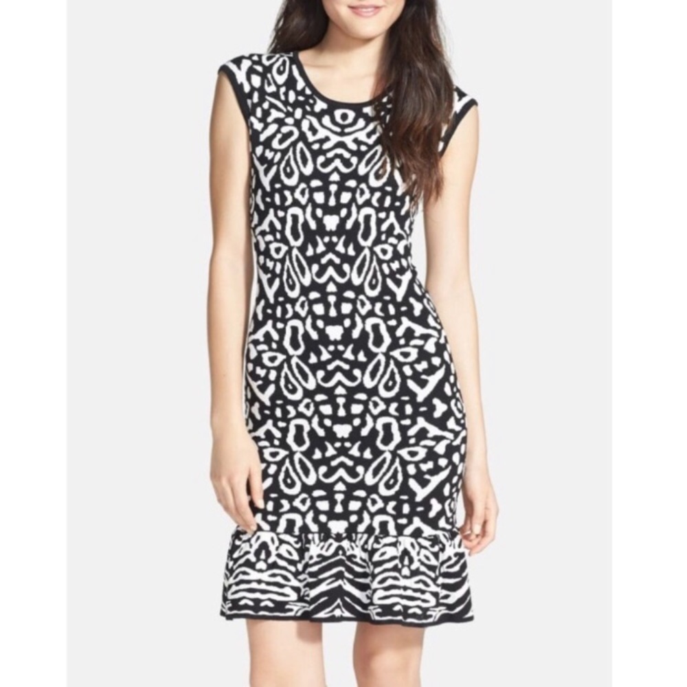 $118 NWT NORDSTROMS Black white sweater dress womens small night party winter